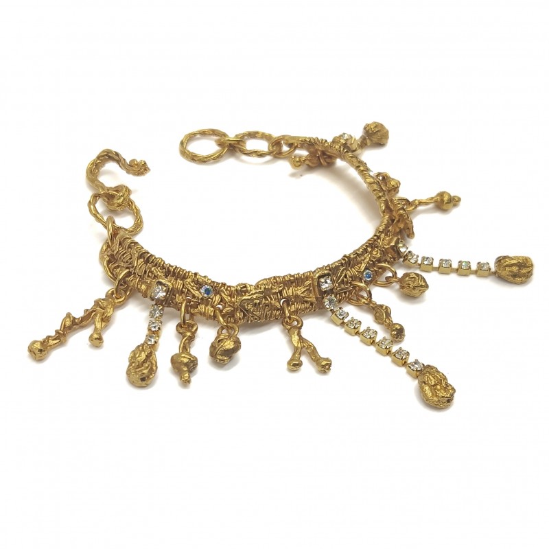 Bracelet de Charme vintage avec 10 breloques en Or 10k - Bijoux Usagés
