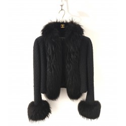 Chanel - Veste tweed noire...