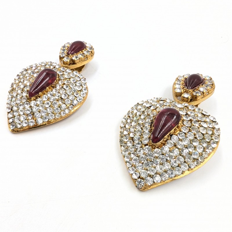 Boucles d'oreille Chanel Gripoix vintage cabochon en verre
