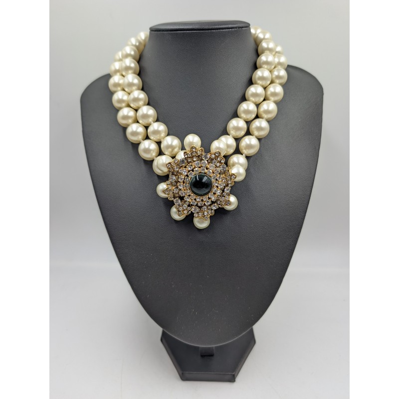 Collier Chanel vintage collector perles cabochon et strass