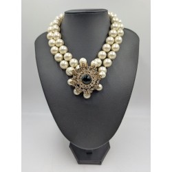Collier Chanel vintage Gripoix strass perle et cabochon